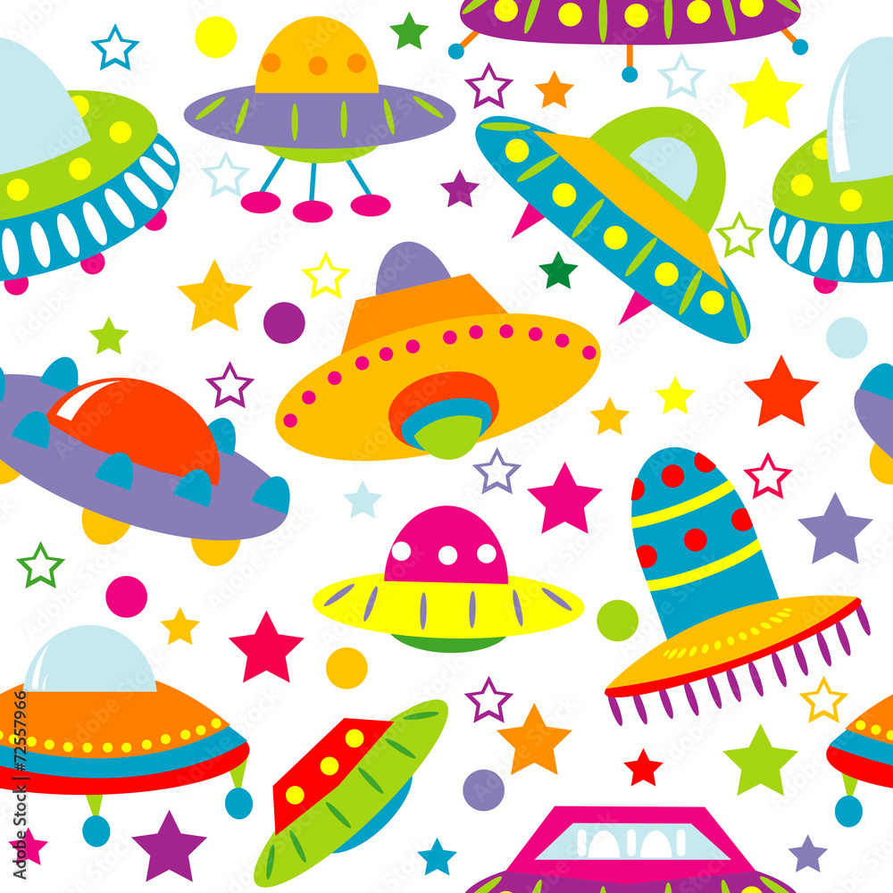 Fototapeta premium Cartoon space ship seamless