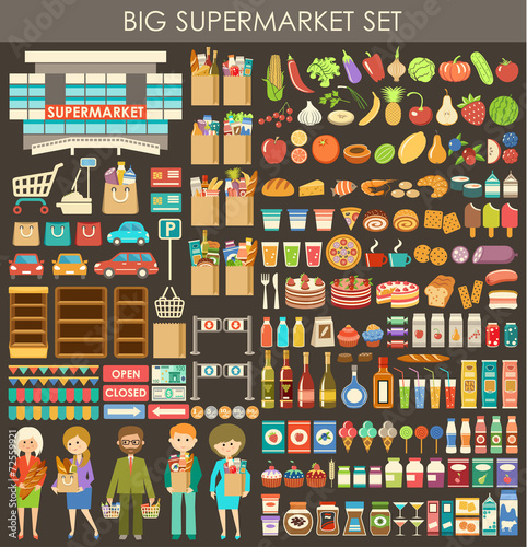 Big supermarket set. vector