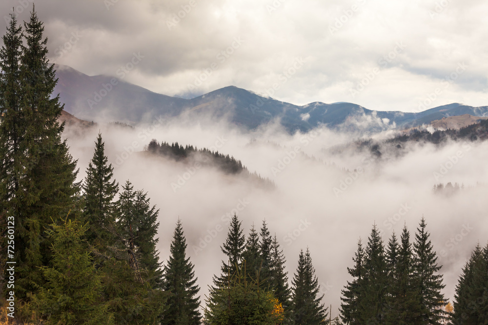 global warming. mountain landscape. Clouds and fog global warming. mountain landscape. Clouds and fog