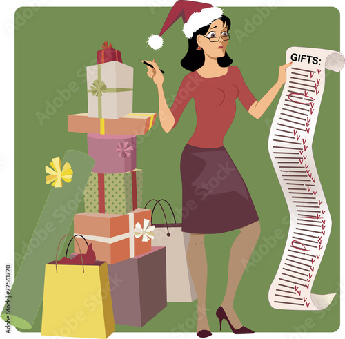 Stressed woman doing holiday shopping