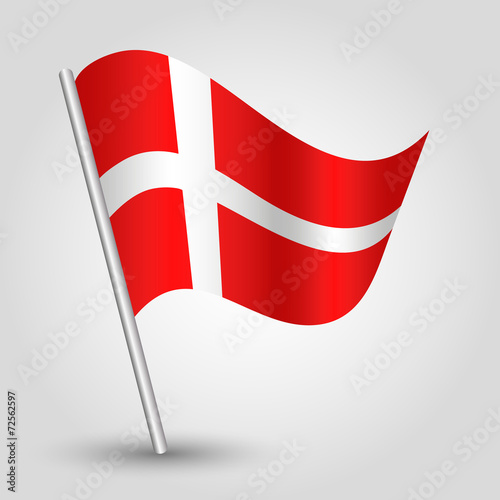 vector 3d waving danish flag on pole symbol of  Denmark