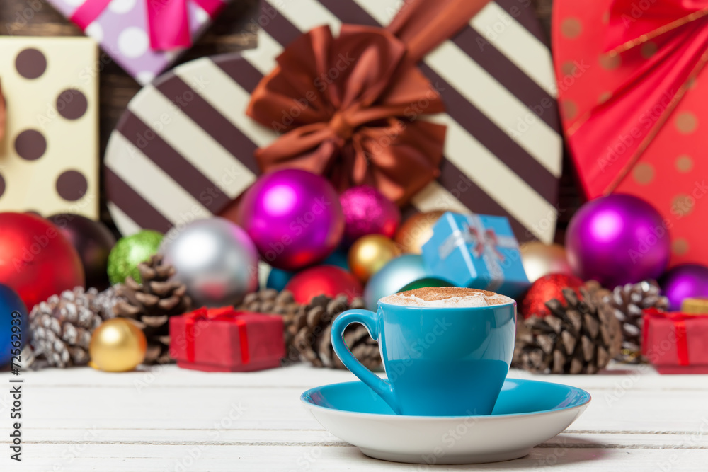 Cup on christmas background. Cup on christmas background.