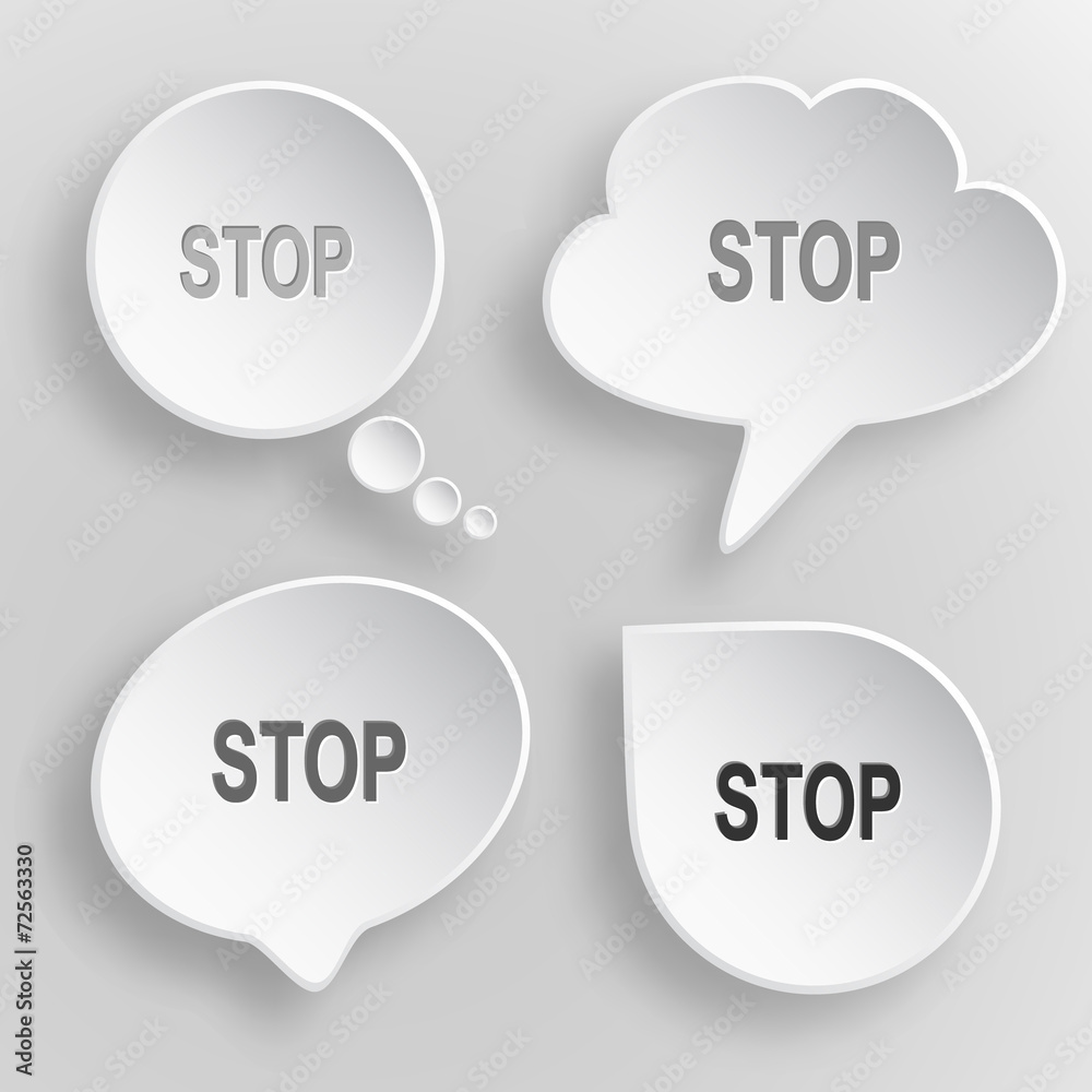 Stop. White flat vector buttons on gray background. Stop. White flat vector buttons on gray background.