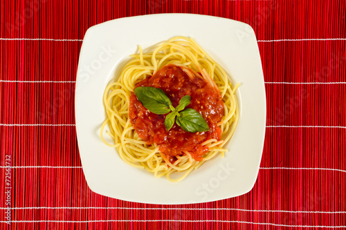 Dish with tometo spaghetti