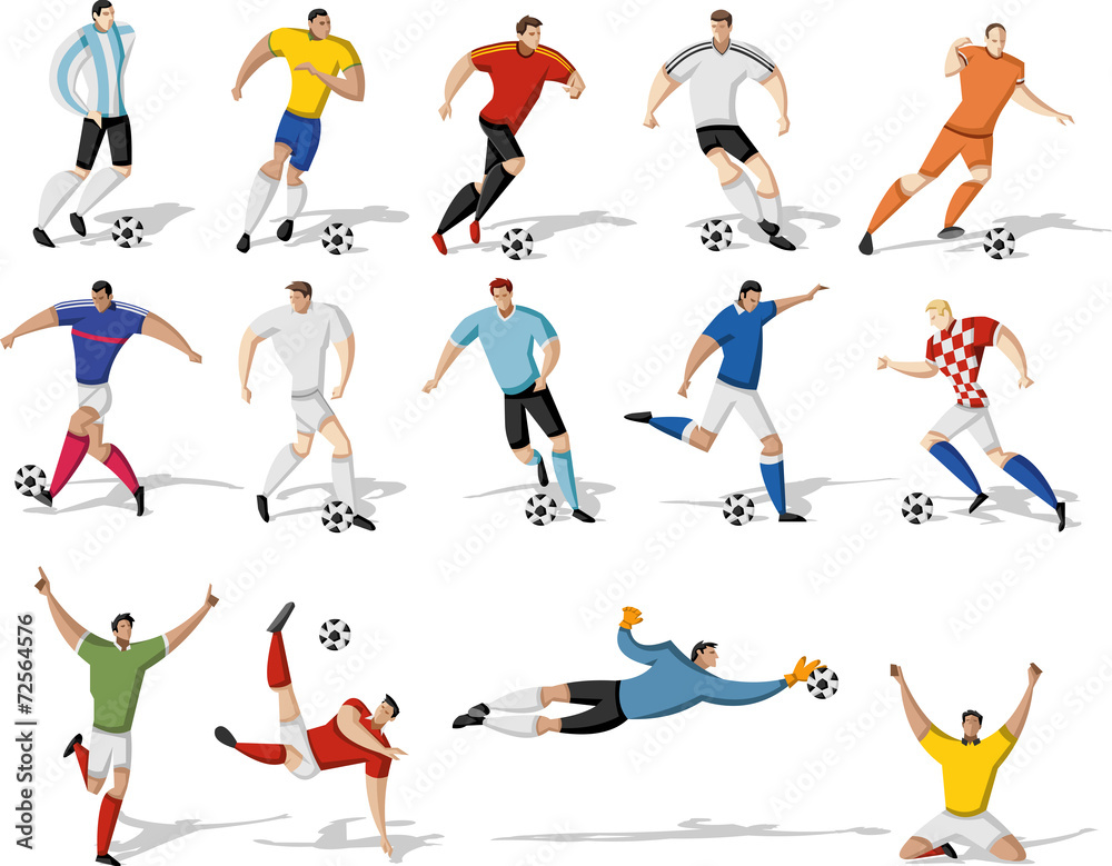 Soccer players kicking ball. Football players. - obrazy, fototapety, plakaty 