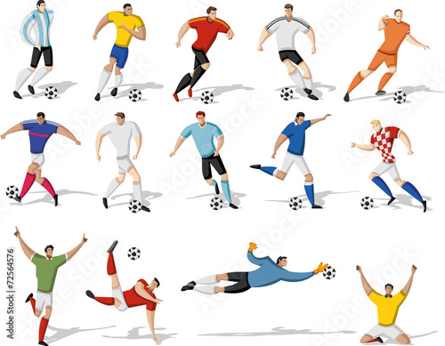 Soccer players kicking ball. Football players.