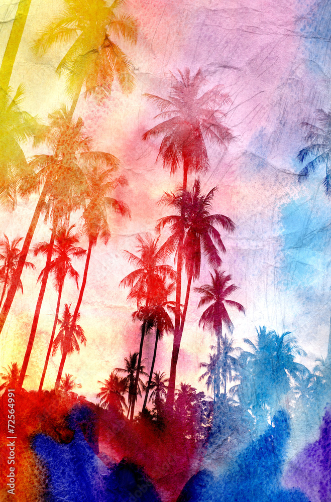 Fototapeta premium watercolor silhouettes of palm trees