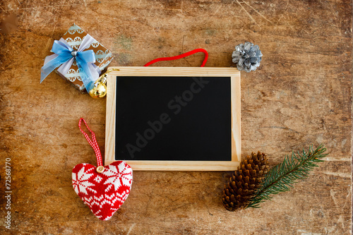 wooden frame and christmas decoration