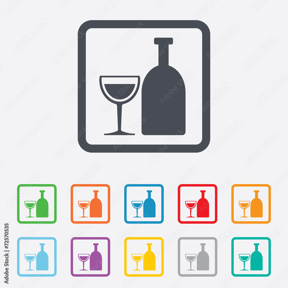 Alcohol sign. Drink symbol. Bottle with glass Alcohol sign. Drink symbol. Bottle with glass