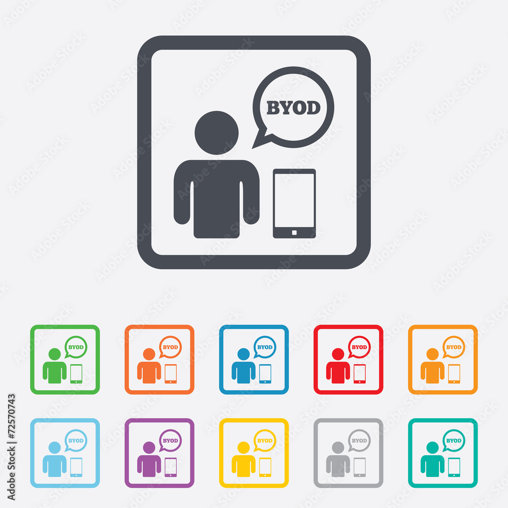 BYOD sign icon. Bring your own device symbol. BYOD sign icon. Bring your own device symbol.