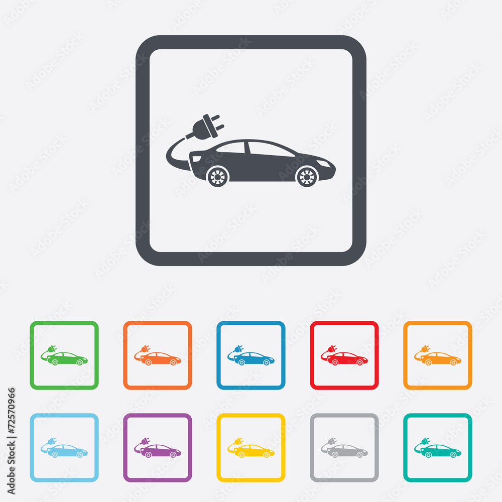 Electric car sign icon. Sedan saloon symbol. Electric car sign icon. Sedan saloon symbol.