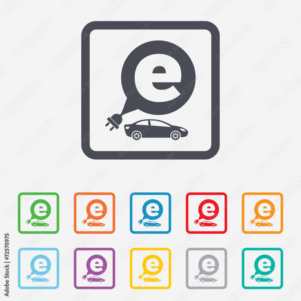Electric car sign icon. Sedan saloon symbol. Electric car sign icon. Sedan saloon symbol.