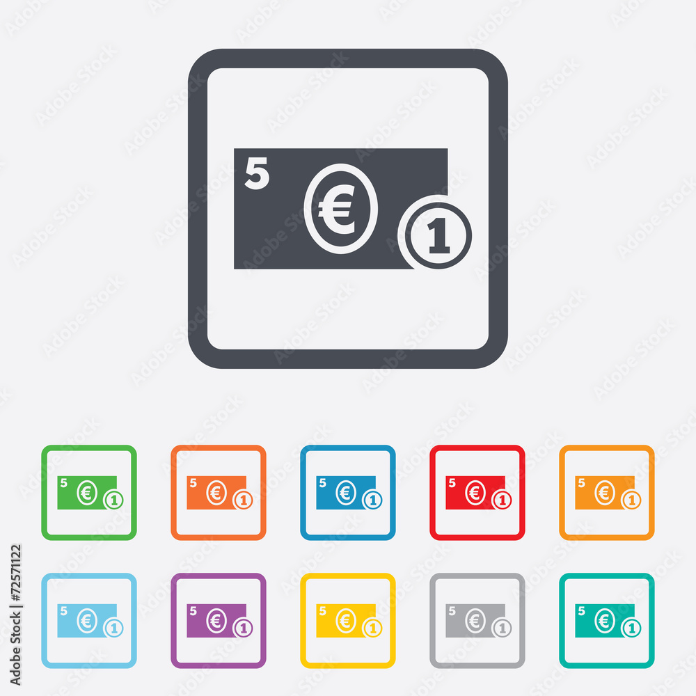 Cash sign icon. Euro Money symbol. Coin. Cash sign icon. Euro Money symbol. Coin.