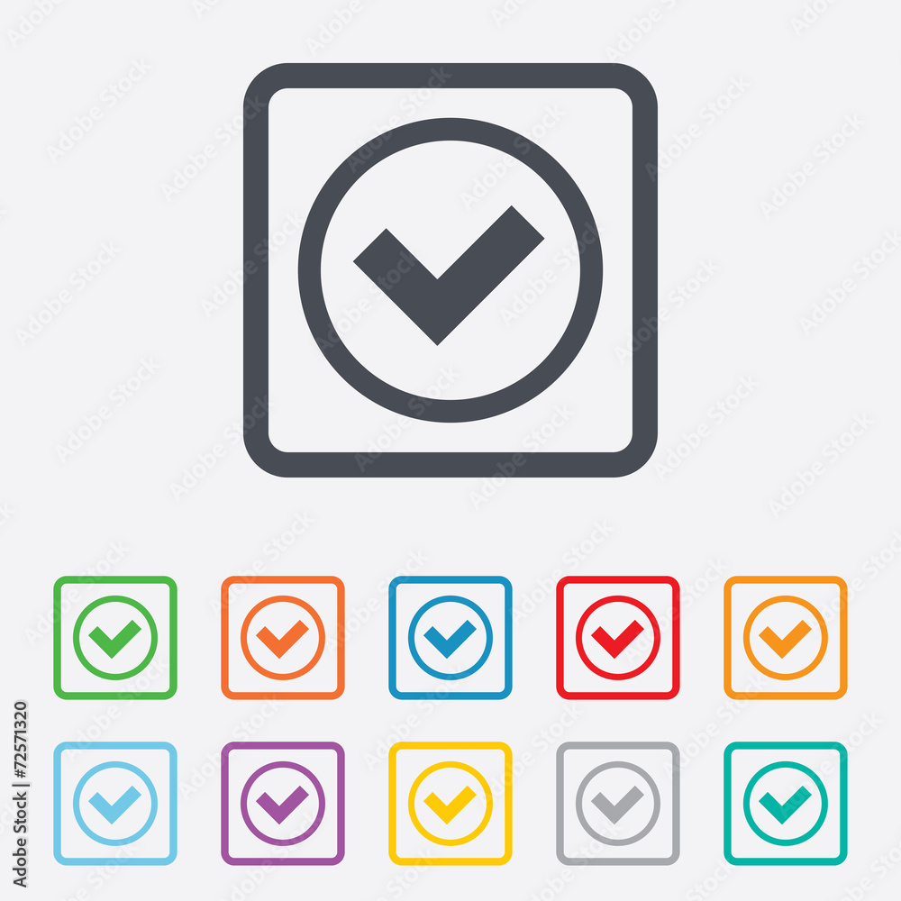 Check mark sign icon. Yes circle symbol. Check mark sign icon. Yes circle symbol.