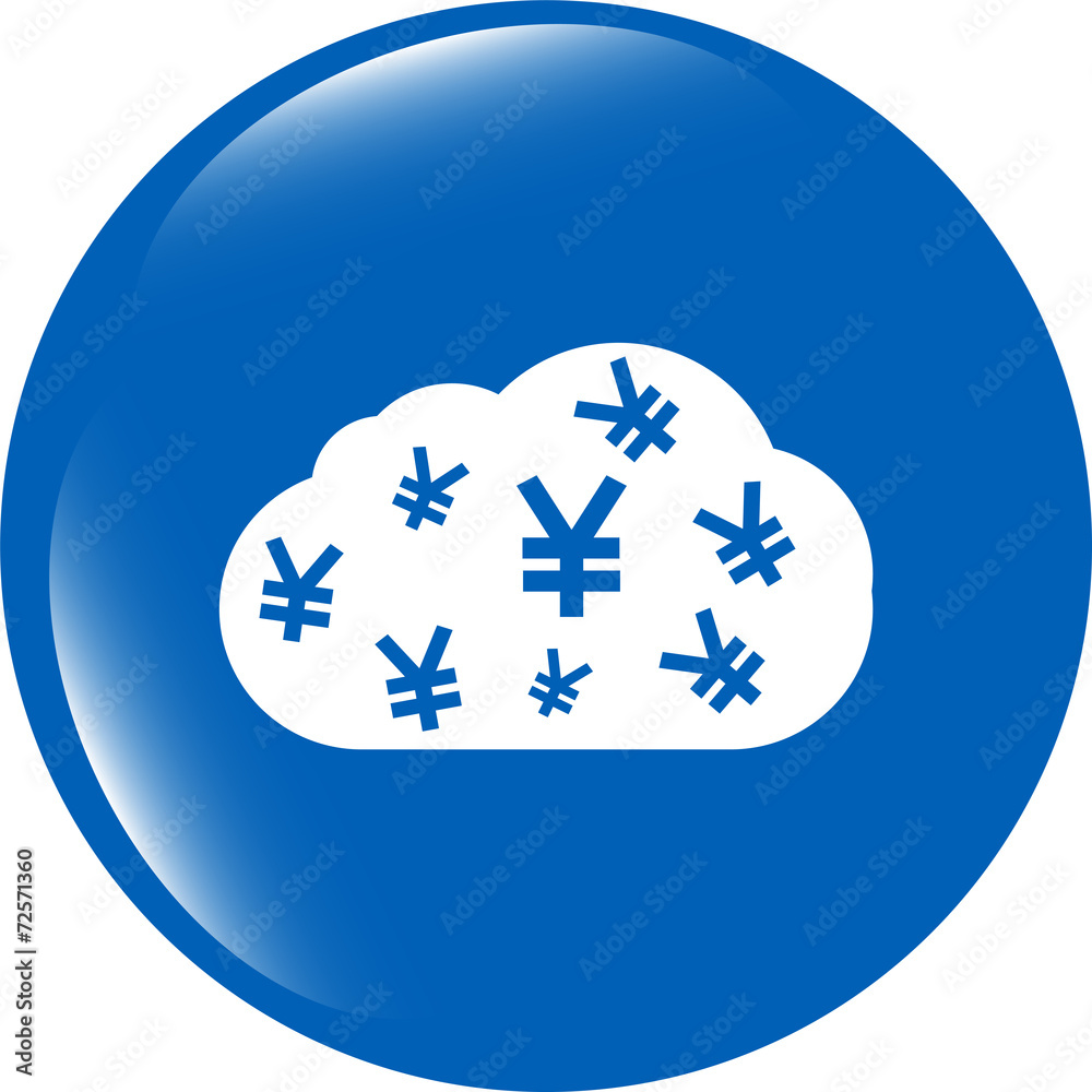 web icon cloud with yen sign, web button isolated on white web icon cloud with yen sign, web button isolated on white