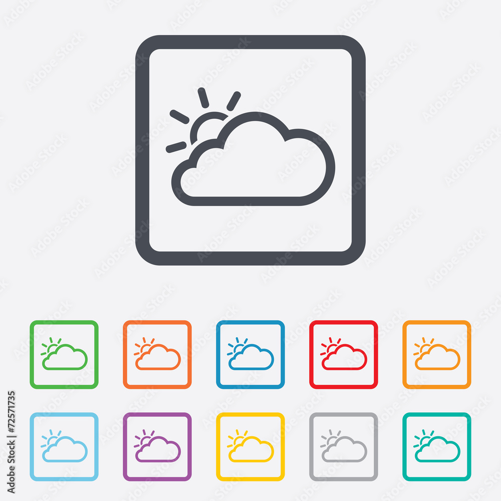 Cloud and sun sign icon. Weather symbol. Cloud and sun sign icon. Weather symbol.