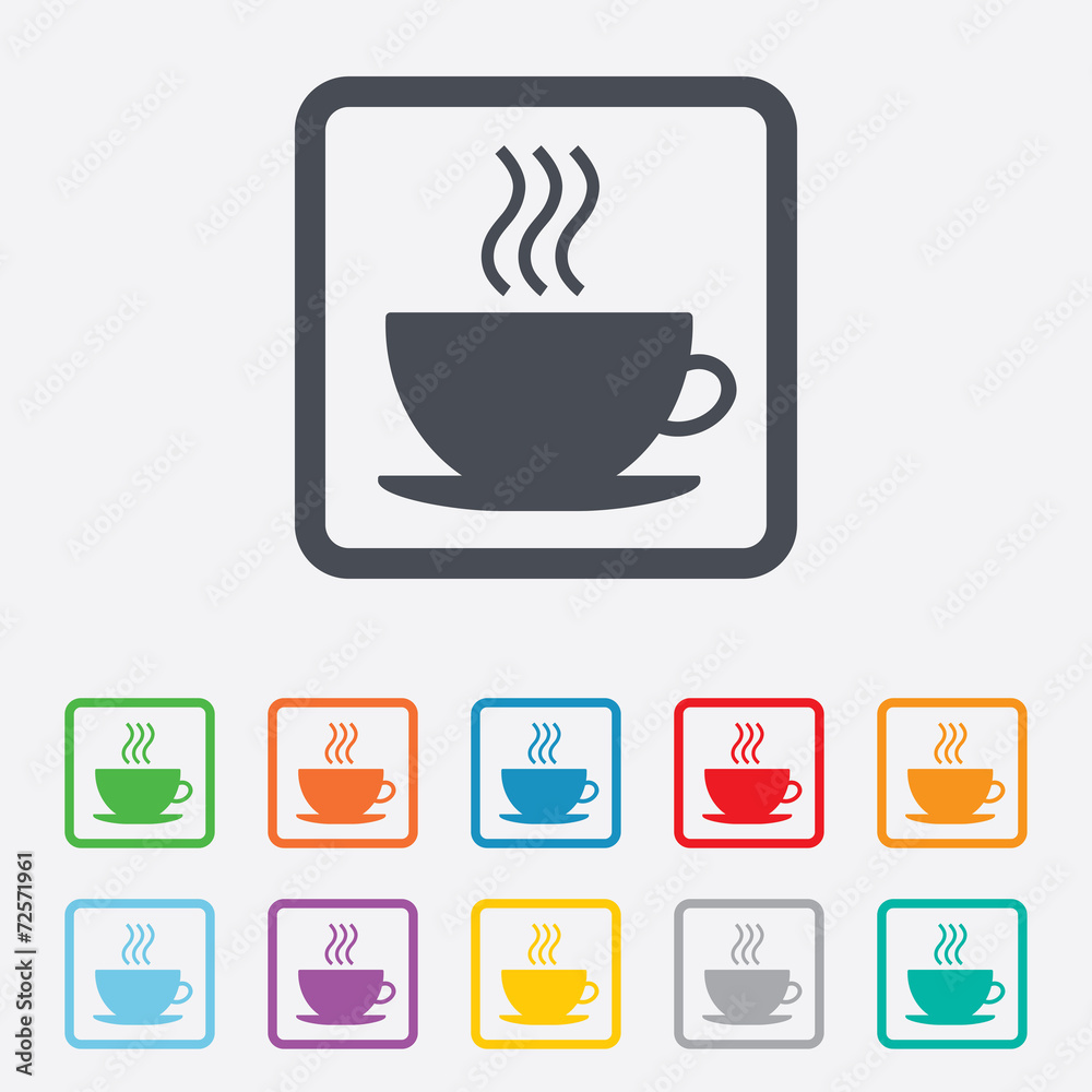Coffee cup sign icon. Hot coffee button. Coffee cup sign icon. Hot coffee button.