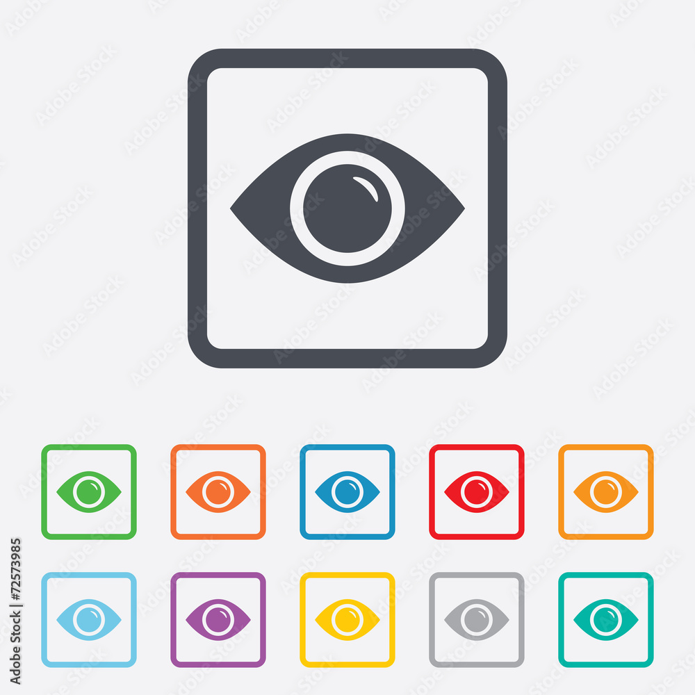 Eye sign icon. Publish content button.
