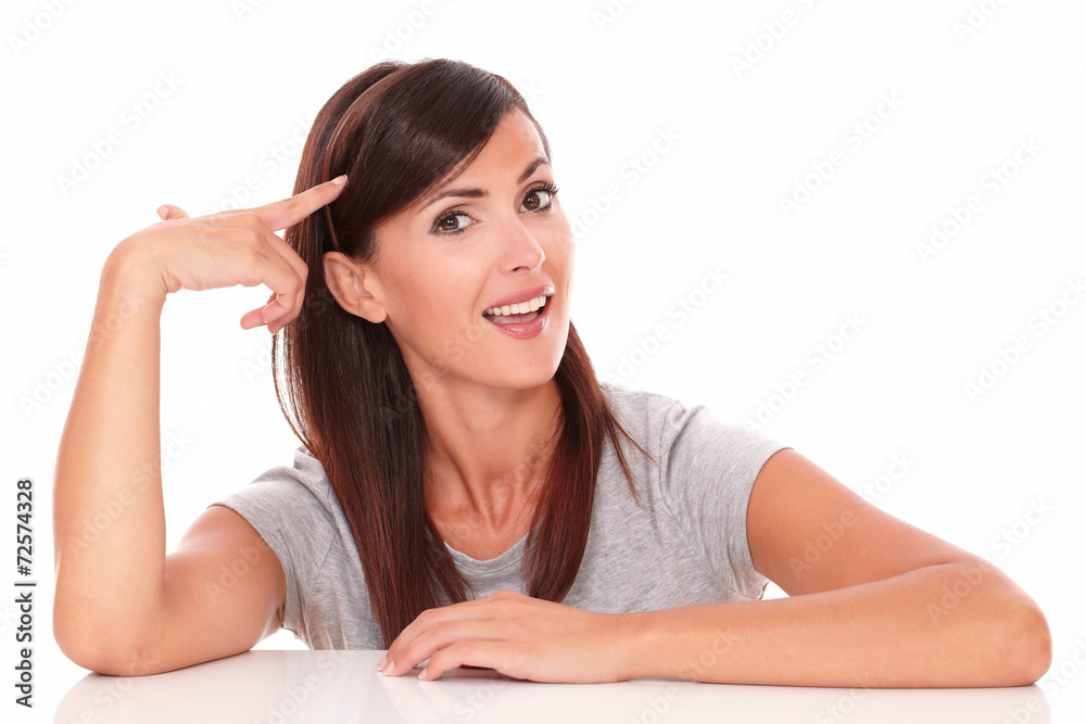 Adult brunette wondering while looking at you Adult brunette wondering while looking at you
