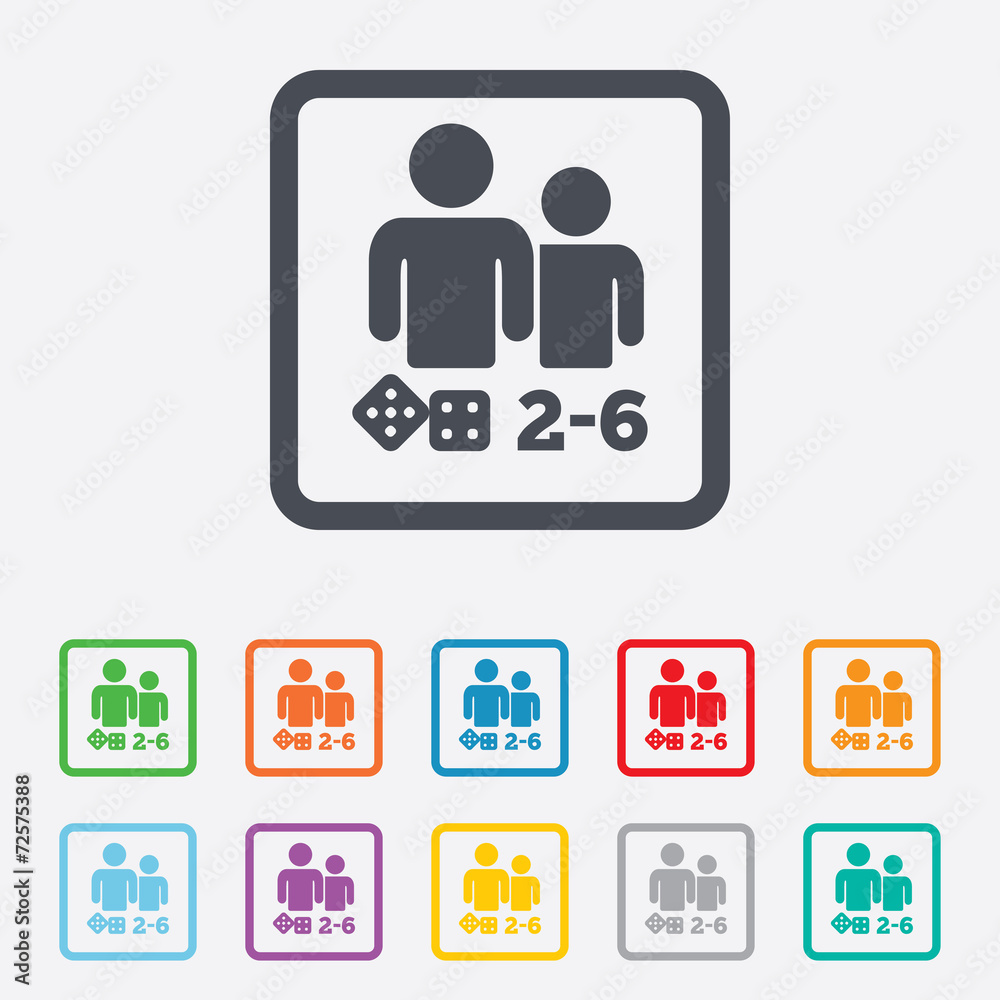 Board games sign icon. 2-6 players symbol. Board games sign icon. 2-6 players symbol.