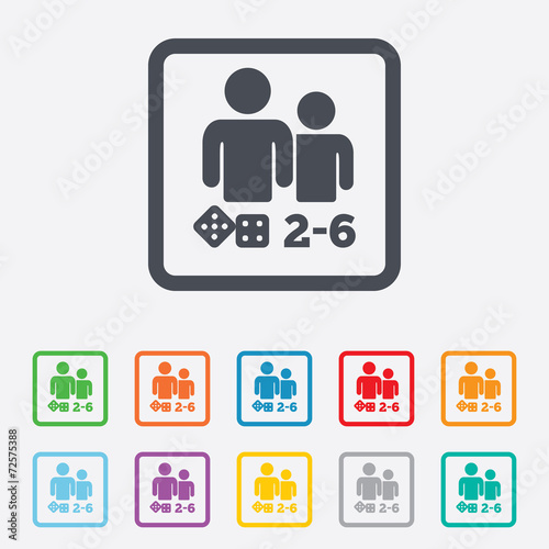 Board games sign icon. 2-6 players symbol.