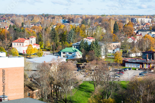 small town panoramic view from above in the autumn