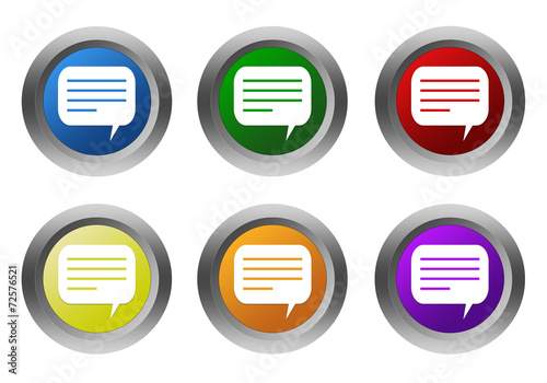 Set of rounded colorful buttons with conversation symbol