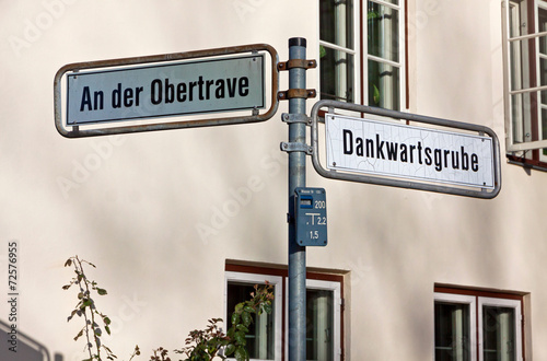Street sign on a post in Lubeck, Germany