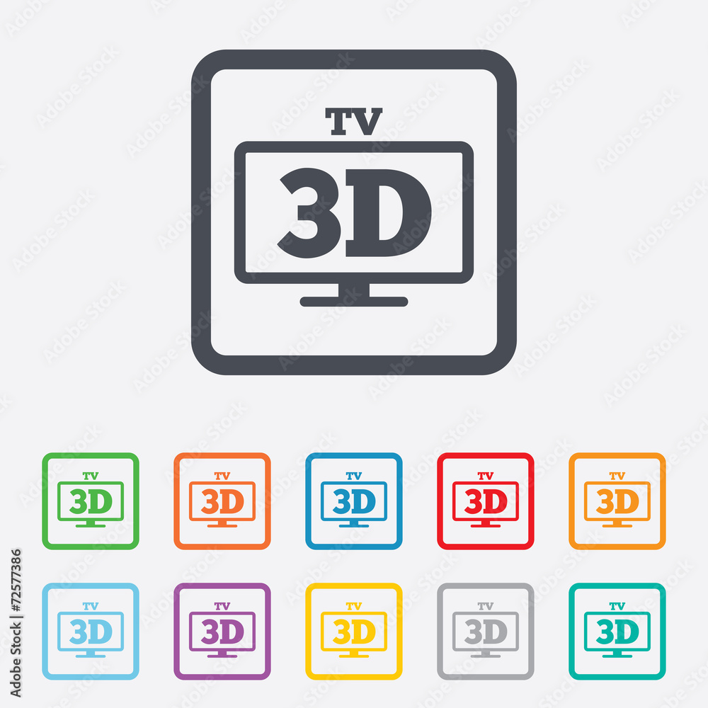 3D TV sign icon. 3D Television set symbol. 3D TV sign icon. 3D Television set symbol.