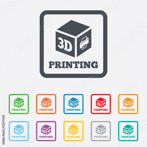 3D Print sign icon. 3d cube Printing symbol.