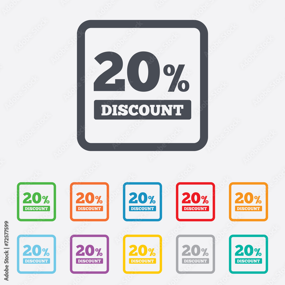 20 percent discount sign icon. Sale symbol. 20 percent discount sign icon. Sale symbol.