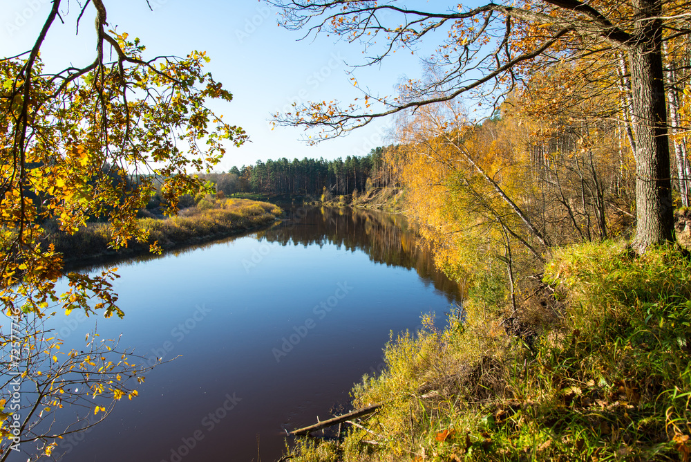 scenic autumn colored river in country scenic autumn colored river in country