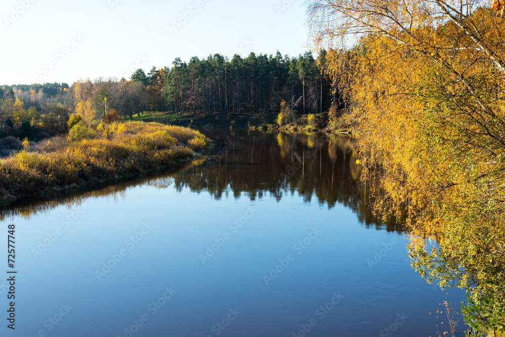 scenic autumn colored river in country scenic autumn colored river in country