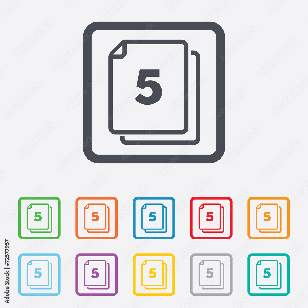 In pack 5 sheets sign icon. 5 papers symbol. In pack 5 sheets sign icon. 5 papers symbol.