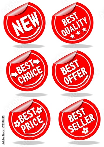 A set of red shopping advertising labels