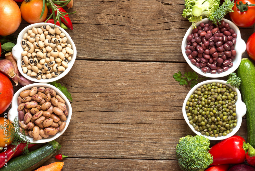 Legumes in bowls and vegetables Legumes in bowls and vegetables