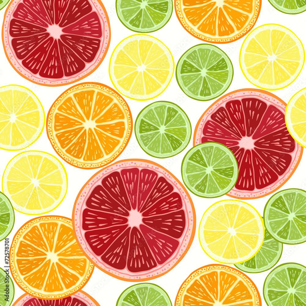 Seamless pattern with  citrus fruit - grapefruit, orange, lime a