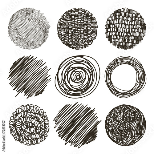 Vector set of hand drawn circles. Sketch, set of textures. Eleme