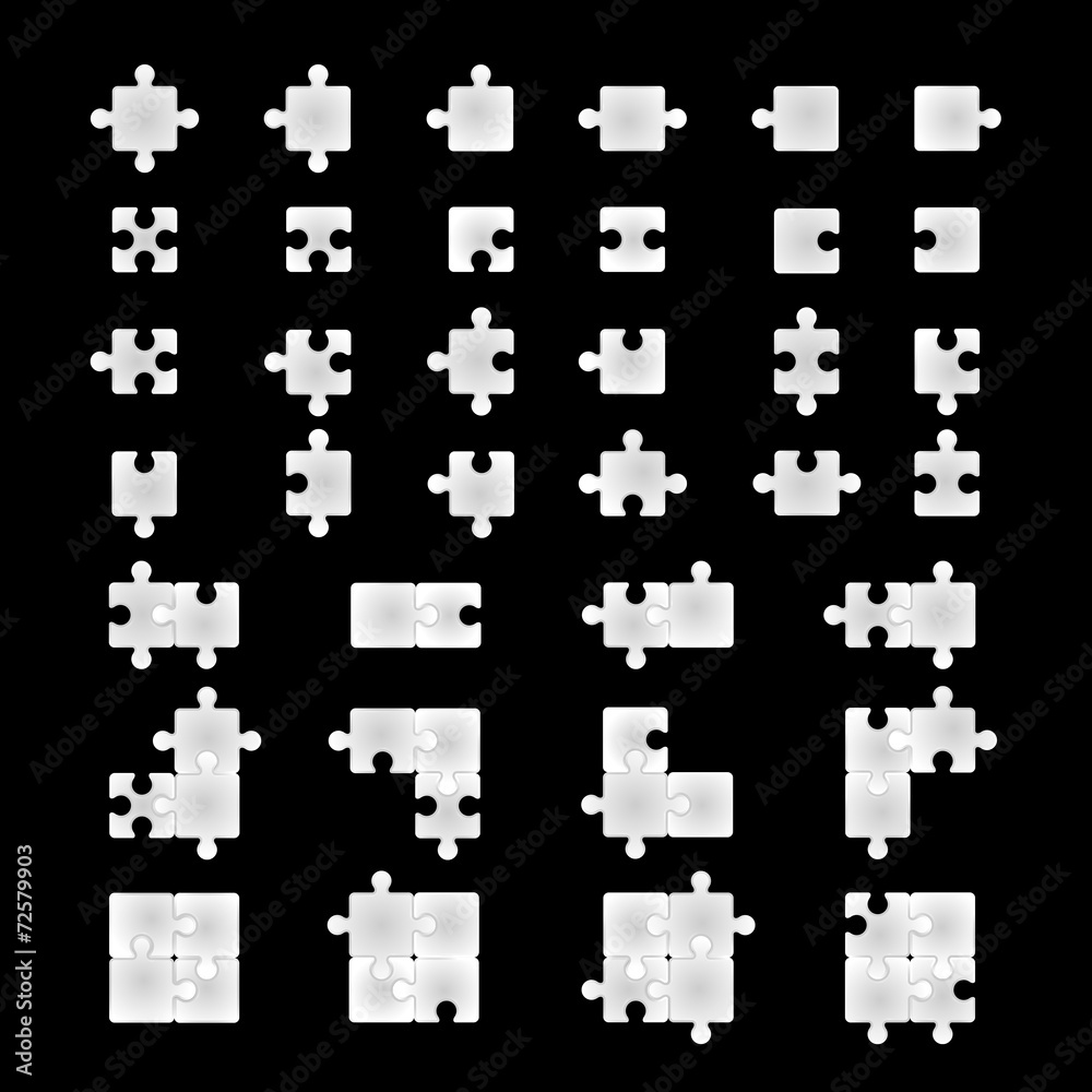 Puzzle Icons Set - Isolated On Black Background