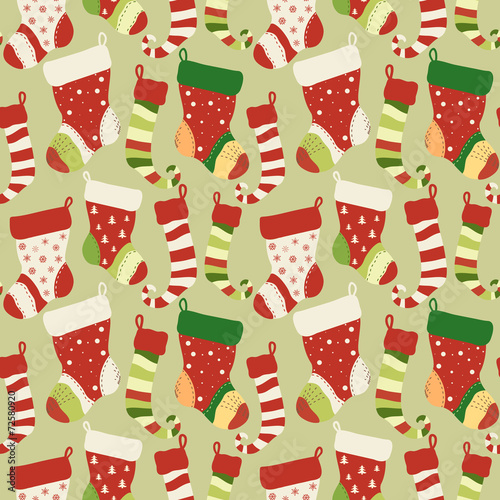 Christmas red and green socks seamless pattern