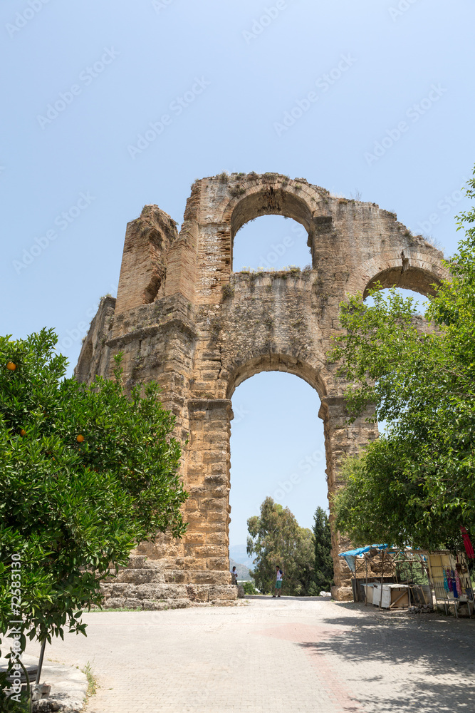 part of ancient aqueduct in Aspendos, Turkey