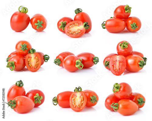 Grape or cherry tomatoes isolated on white background.
