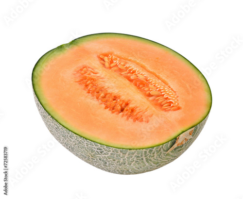 cantaloupe melon slices isolated on white
