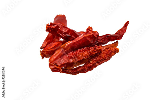 Dried red hot peppers isolated on white background.