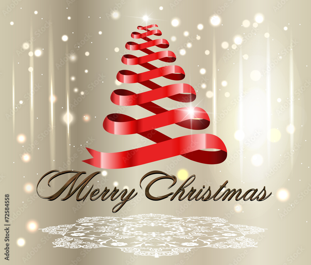 Merry Christmas lettering red ribbon tree card Merry Christmas lettering red ribbon tree card