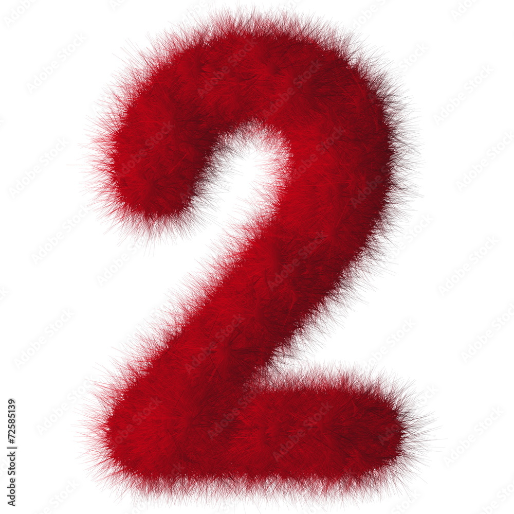 Red shag 2 number font isolated on white background Red shag 2 number font isolated on white background