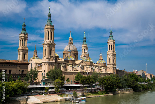 Fotografie, Obraz Our Lady of the Pillar Basilica with Ebro River Zaragoza, Spain