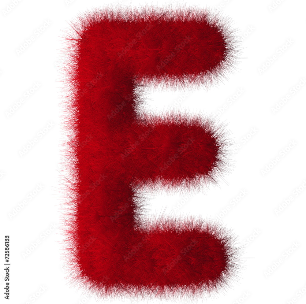 Red shag E letter isolated on white background Red shag E letter isolated on white background