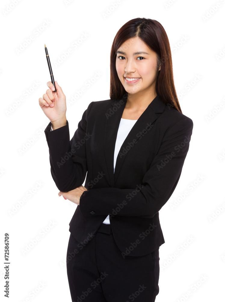 Businesswoman with pen point up Businesswoman with pen point up