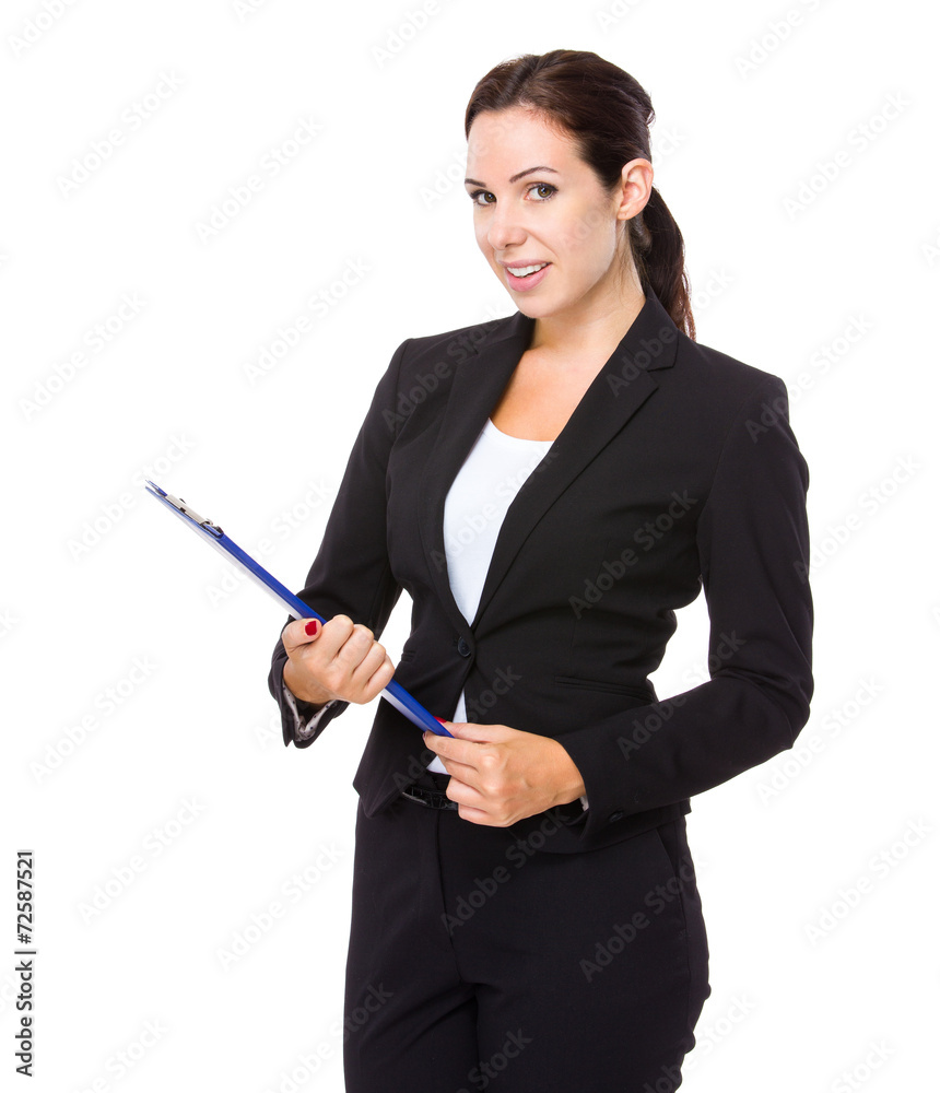 Brunette business woman with clipboard Brunette business woman with clipboard